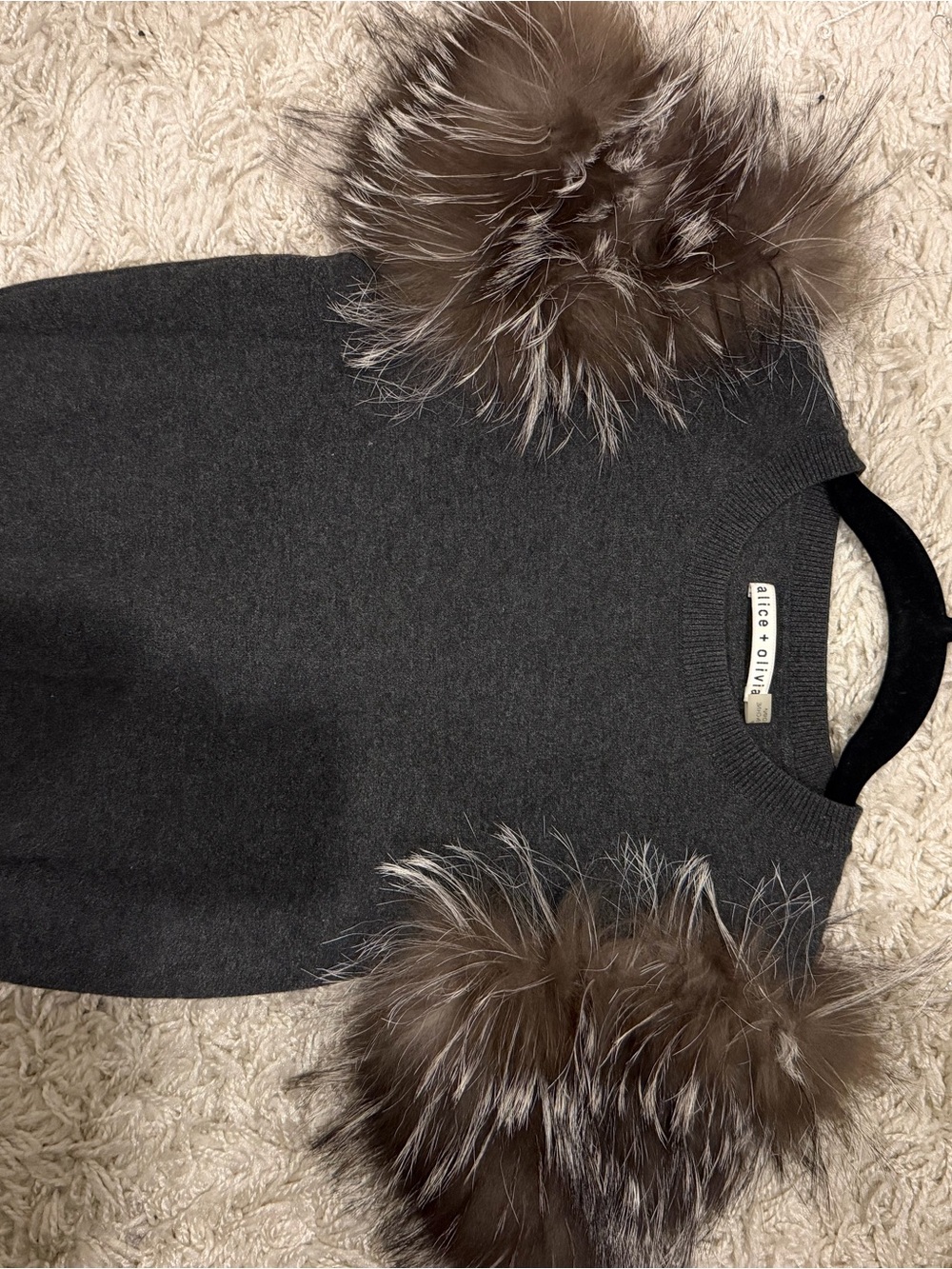 MOVING SALE Alice + Olivia Dark Gray Sweater with Fur Pom Details